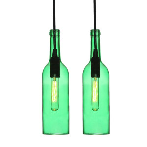 2er Set Hängelampen in Flaschenform aus grünem Glas VT-7558