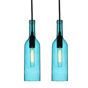 2er Set Pendellampen im Glasflaschen Design in blau VT-7558