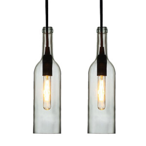 2er Set Hängelampen in Flaschenform aus klarem Glas VT-7558