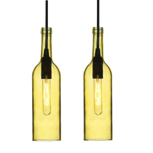2er Set Hängelampen in gelb im Glasflaschen Design VT-7558