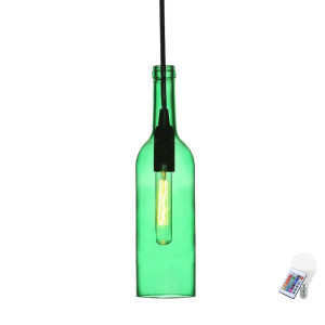 RGB LED Pendellampe in Flaschenform aus grünem Glas VT-7558