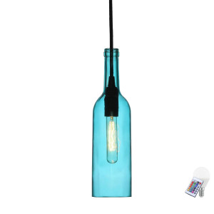 RGB LED Pendellampe in Flaschenform aus blauem Glas VT-7558