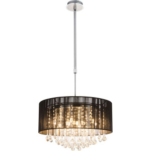 LED Pendellampe, Metall, Chrom, Seide, Glas, Kristalle
