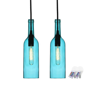 2er Set RGB LED Pendellampe in Flaschenform aus Glas