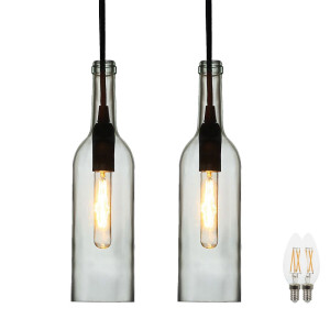 2er Set LED Glas Hängelampen in Flaschenform klar VT-7558