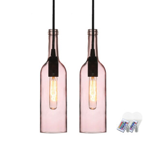 2er Set RGB LED Glasflaschen Pendellampen in pink VT-7558