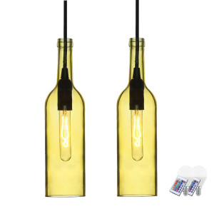 2er Set RGB LED Glasflaschen Pendelleuchten in gelb VT-7558