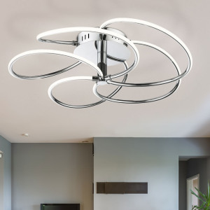 LED Deckenleuchte, Chrom, Weiß, 5 Bögen ineinander, 56 cm