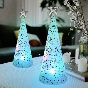 2er Set RGB LED Weihnachtsbäume mit Sternen