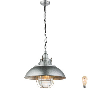 Vintage LED Hängelampe silber mit Glas Käfig JADEN