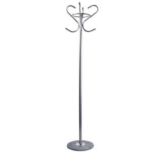 Design Garderobenständer in silber mit hellem Marmorfuß