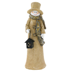 Schneemann, Dekofigur, Keramik, weiß-beige, H 16,5 cm