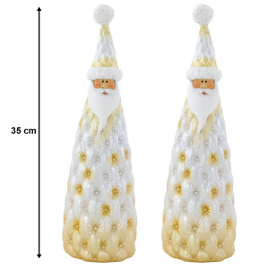 2x Keramik Weihnachtsmann, weiß gold, Höhe 35 cm
