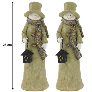 2er Set Schneemänner mit schwarzer Laterne