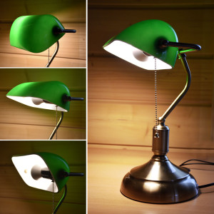 Antike Schreibtischlampe mit grünem Glasschirm VT-7151