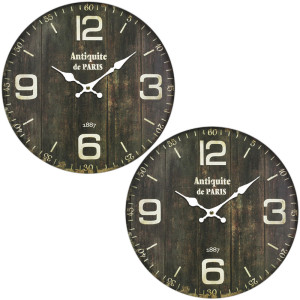 2er Set Wanduhren im Holzdesign mit Deko-Aufdruck