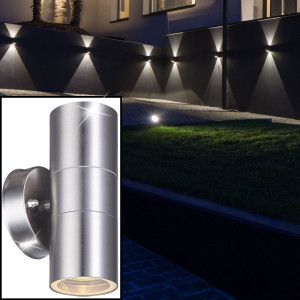7er Set Wandlampen aus Edelstahl und Glas für Außen