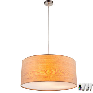 RGB LED Pendelleuchte mit Holzoptik Lampenschirm AMY II