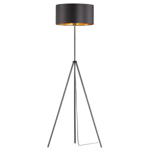 Design Stehleuchte mit Textilschirm in schwarz-gold DANIEL