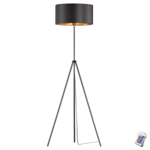RGB LED Stehleuchte mit Textilschirm in schwarz-gold DANIEL