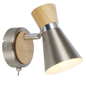 Design Wandstrahler aus Chrom und Holz beweglichem Spot