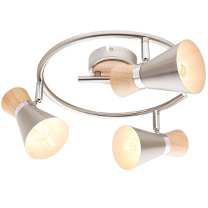 Rondell Deckenlampe aus Holz und Chrom mit beweglichen Spots