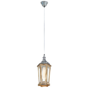 Hängeleuchte, Laternen-Design, Holz, braun, silber, H 110 cm