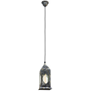 Hängeleuchte, Laternen-Design, Glas, silber antik, H 110 cm