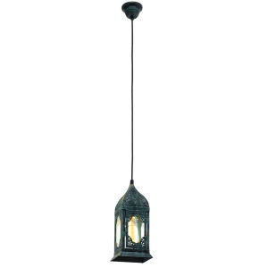 Hängeleuchte, Laternen-Design, Glas, patina, grün, H 110 cm