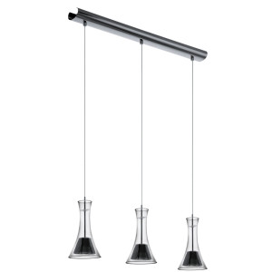 LED Hängeleuchte, ALU, Glas, rauch, schwarz, L 74 cm, GRACE