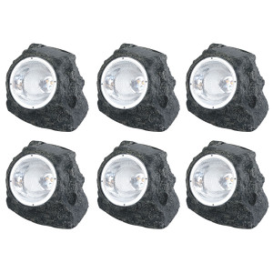 6er Set Solar Gartenstrahler in Steinoptik grau