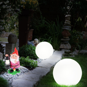 3er Set LED Kugel Solarleuchten und Solar Gartenzwerglampe
