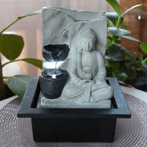 LED Tischbrunnen im Buddha Design, Höhe 25,5 cm ALBERT