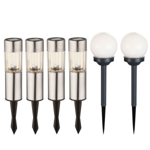 6x LED Steck Solarleuchten in Säulen und  Kugelform