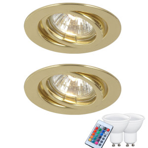 2x RGB LED Einbaustrahler aus Messing mit beweglichem Spot