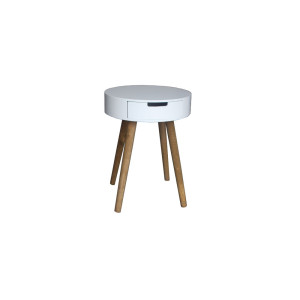 Beistelltisch, E1, MDF, 9mm, weiß lackiert,  Holzfüße natur