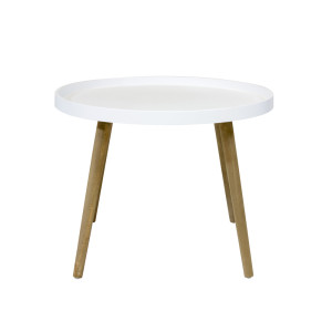 Beistelltisch, E1, MDF, 12mm, weiß lackiert,  Holzfüße natur