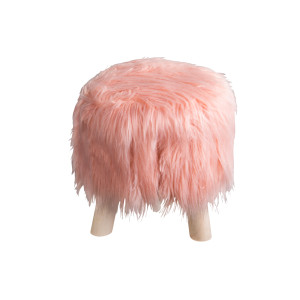 Hocker, 3 Holzbeine, Kunstfell rosa, 32 cm
