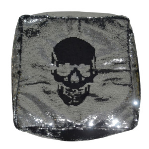 Beanbag, Glitzerbezug, schwarz-silber, Totenkopf Füllung 100L EPS max.150kg