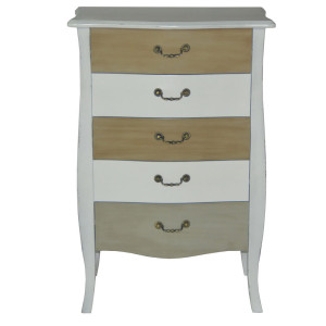 Schrank Kommode, 5 Schubladen, MDF, Massivholz, weiss, bunte Fronten Holz weiß