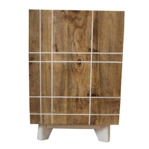 Schrank Kommode, 1 Türe, Mango Holz, MDF, natur, weiße Holzfüsse
