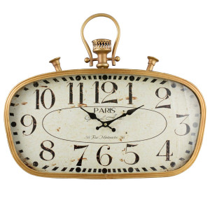 Wanduhr, Eisen gold, Rückseite MDF, Glasfront