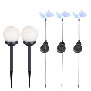 5er Set LED Solarleuchten und Kugel Solarleuchten