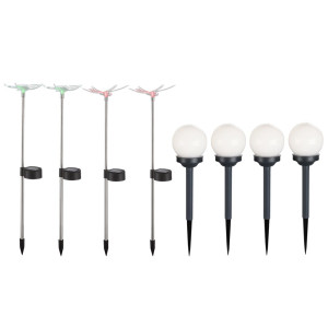 8x RGB LED Solar Steckleuchten mit Kugel sowie Motiven