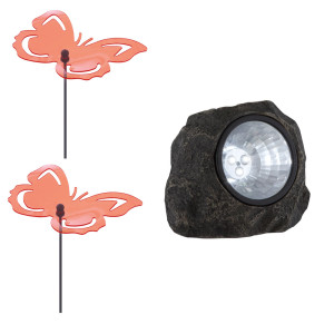 1x LED Stein Solarleuchte und 2x Deko Steck Schmetterlinge