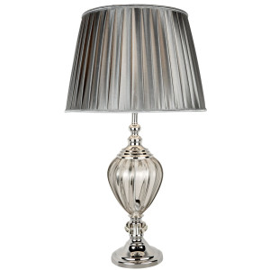 Chrom Tischleuchte, Seidenstoff, Höhe 68 cm