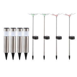8x LED Edelstahl Solar Steckleuchten, RGB Farbwechsel