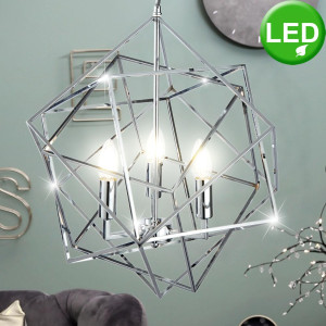 LED Chrom Hängeleuchte im Käfig Design, Höhe 108 cm