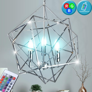 RGB LED Chrom Hängeleuchte im Käfig Design, Höhe 108 cm