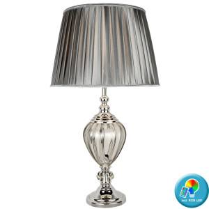 RGB LED Chrom Tischleuchte, Seidenstoff, Höhe 68 cm